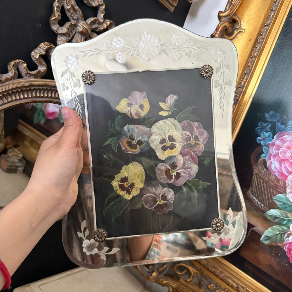 Etched Glass picture frame with hand painted picture
